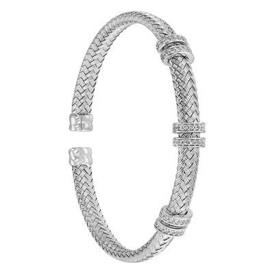 Bracelet Jonc argenté, Argent rhodié & Oxydes de zirconium - Valenzi