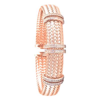 Rose Open Bangle in 925 Rhodium-Plated Silver & Cubic Zirconia - Valenzi