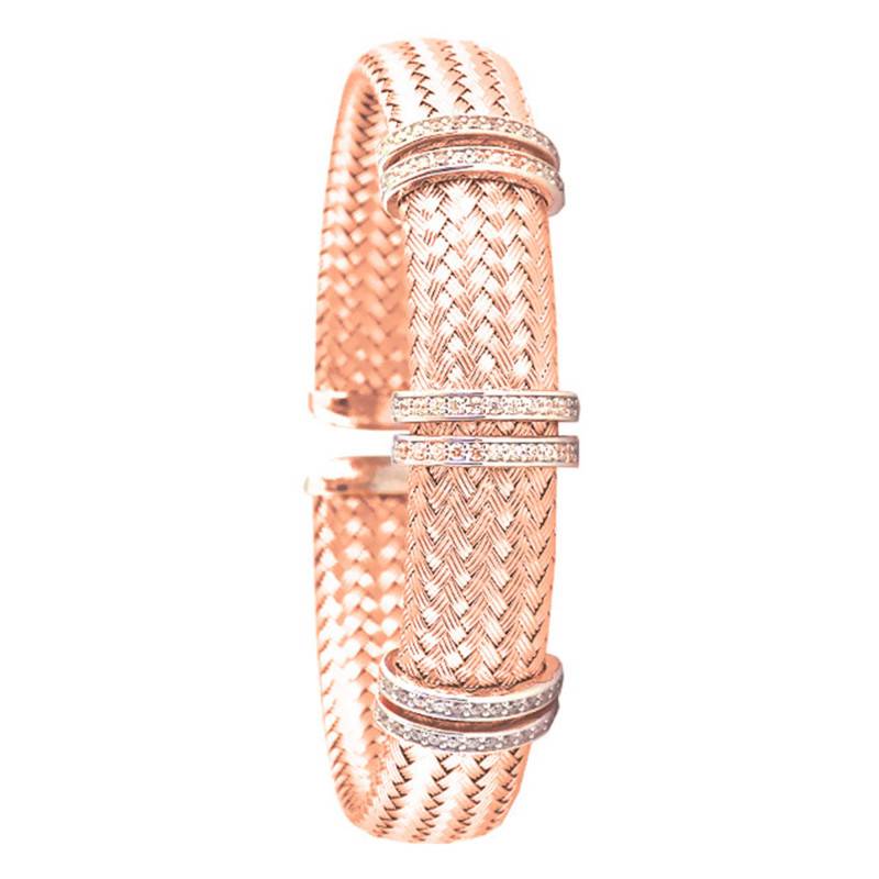 Rose Open Bangle in 925 Rhodium-Plated Silver & Cubic Zirconia - Valenzi