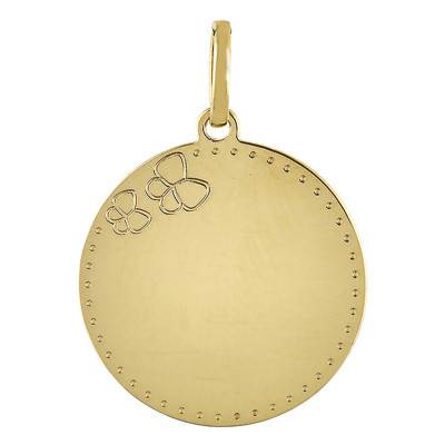 Pendentif Rond Papillons, Or Jaune 750, Diamètre 16 mm - Vandona