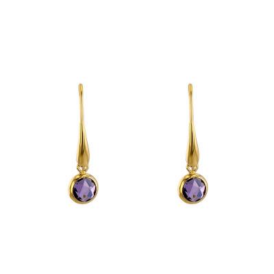 Boucles d'oreilles pendantes, Or Jaune 375 et améthystes - Vandona