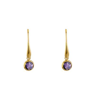 Boucles d'oreilles pendantes, Or Jaune 750 et améthystes - Vandona