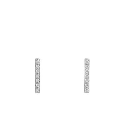 Boucles d'Oreilles Or Blanc 9 Carats, Barrette Diamantée - Vandona