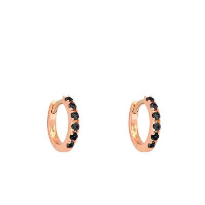 Boucles d'Oreilles Huggies Or Rose 750 & Diamants Noirs, Diamètre 10 mm - Verifine
