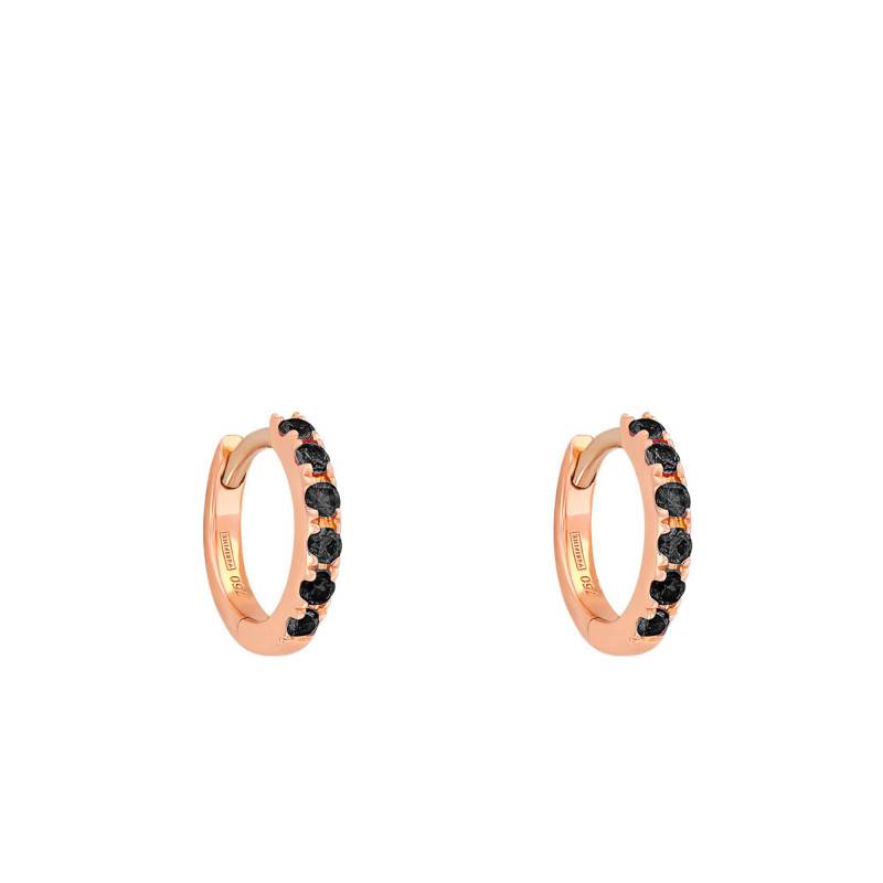 Rose Gold 750 & Black Diamond Huggie Earrings, 10 mm Diameter - Verifine