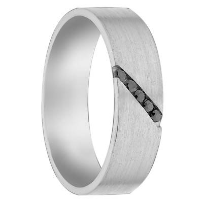Alliance Ruban Standard Brossée Adson en Palladium 950 & Rail Inclinée de Diamants Noirs, Largeur 5 mm - Viggo Sorensen