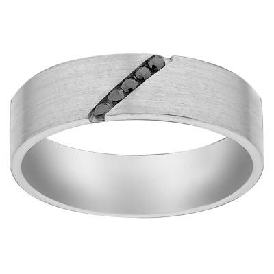 Alliance Ruban Standard Brossée Adson en Palladium 950 & Rail Inclinée de Diamants Noirs, Largeur 6 mm - Viggo Sorensen