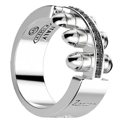 Vendetta 925/1000 Silver & Black Spinel Ring - EXA077 - Zancan