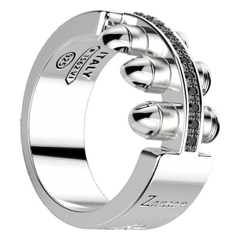 Vendetta 925/1000 Silver & Black Spinel Ring - EXA077 - Zancan