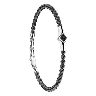 925 Silver & Black Spinel Sphere Atomosphere Bracelet, Length 19 cm to 21 cm - EXB716 - Zancan