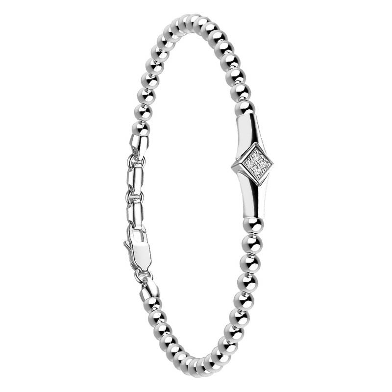 925 Silver & White Sapphire Sphere Atomosphere Bracelet, Length 19 cm to 21 cm - EXB715 - Zancan