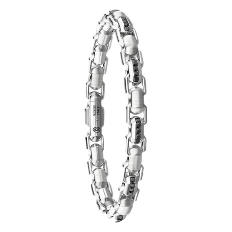 925 Sterling Silver & Black Spinel Cosmopolitan Luxury Bracelet, Length 19 cm to 21 cm - ESB229 - Zancan
