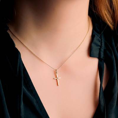 Pendentif Croix Chapelet en Or Jaune 375 & Pierre Rose - Vandona