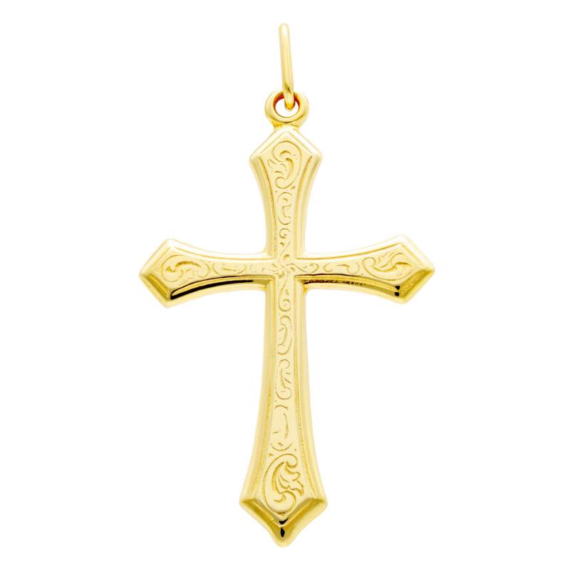 375/1000 Yellow Gold Engraved Celtic Cross Pendant - Vandona