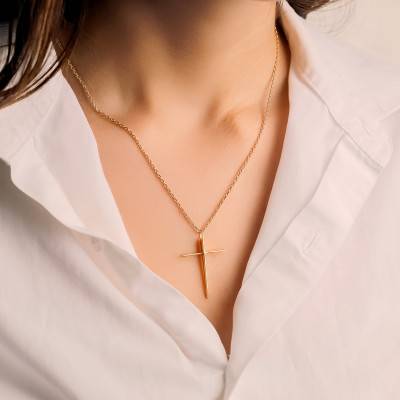 Yellow 375/1000 Gold Modern Cross Pendant - Vandona