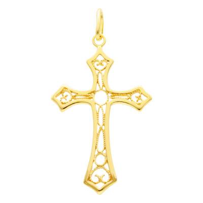 375 Yellow Gold Open Filigree Cross Pendant - Vandona