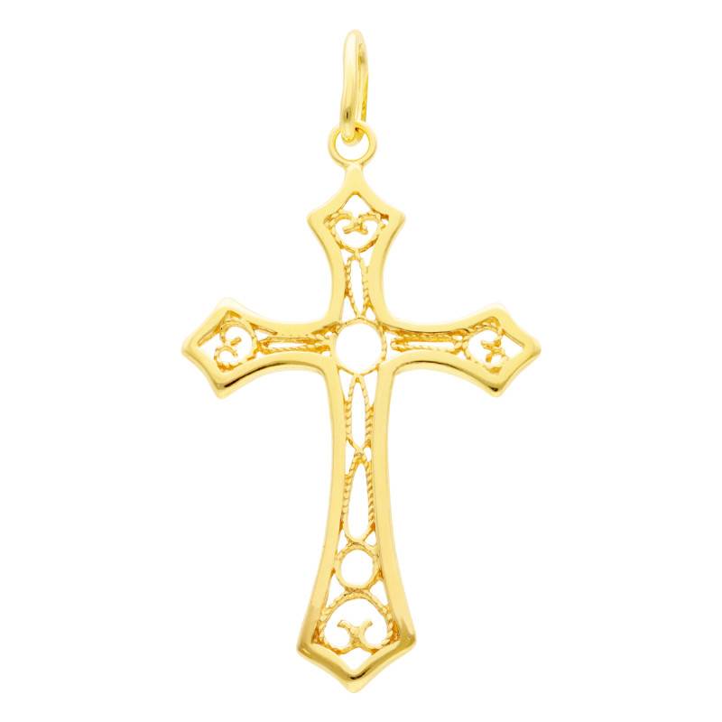 375 Yellow Gold Open Filigree Cross Pendant - Vandona