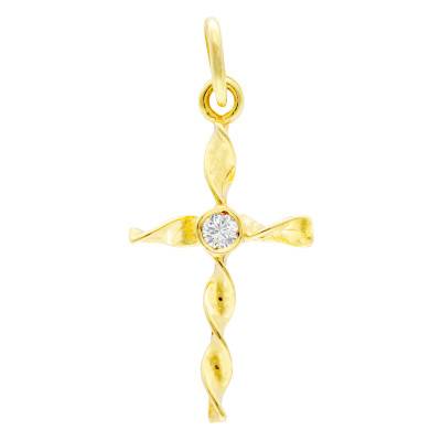 375/1000 Yellow Gold Twisted Cross Pendant & Cubic Zirconia - Vandona