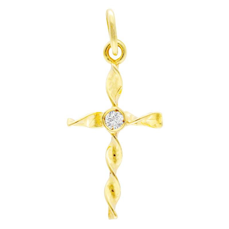 375/1000 Yellow Gold Twisted Cross Pendant & Cubic Zirconia - Vandona