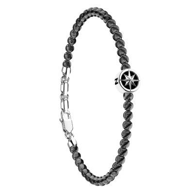 925 Silver Compass Rose & Striped Sphere Atomosphere Bracelet, 19 cm to 21 cm - EXB717 - Zancan