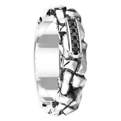 925 Silver Cosmopolitan Interlaced Reliefs & Black Spinels Ring - EXA160 - Zancan