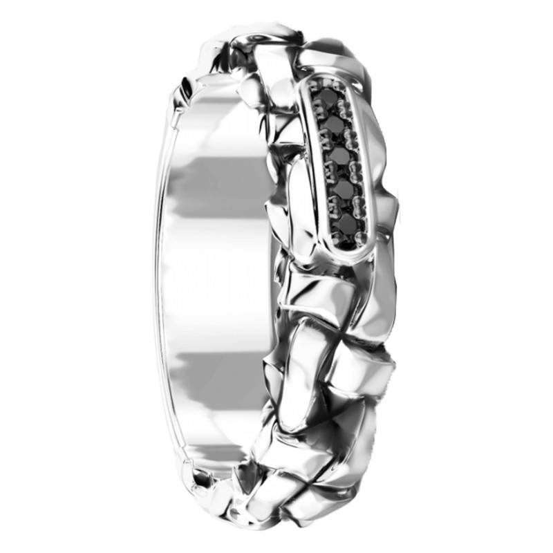 925 Silver Cosmopolitan Interlaced Reliefs & Black Spinels Ring - EXA160 - Zancan