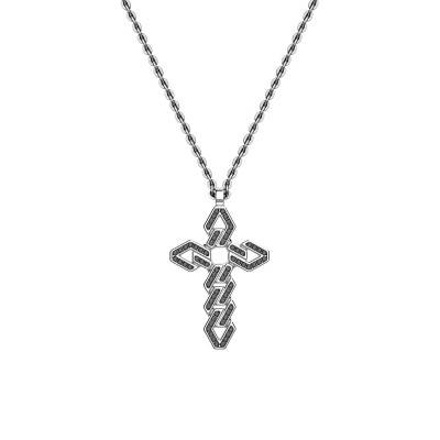 925/1000 Silver & Black Spinels Cosmopolitan Luxury Cross Necklace, 60 cm Length - ESC064 - Zancan