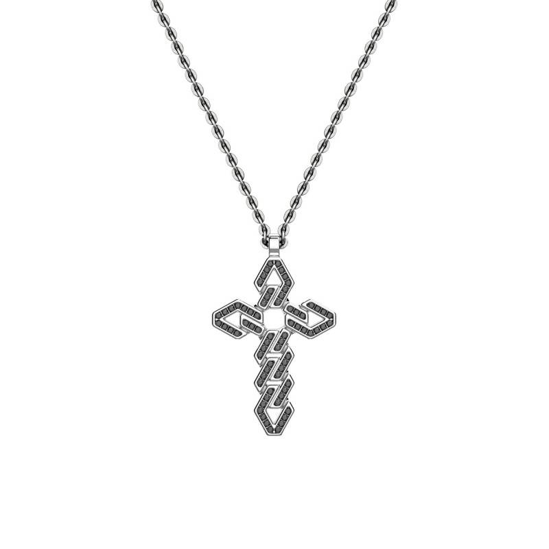 925/1000 Silver & Black Spinels Cosmopolitan Luxury Cross Necklace, 60 cm Length - ESC064 - Zancan