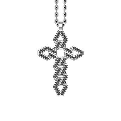925/1000 Silver & Black Spinels Cosmopolitan Luxury Cross Necklace, 60 cm Length - ESC064 - Zancan