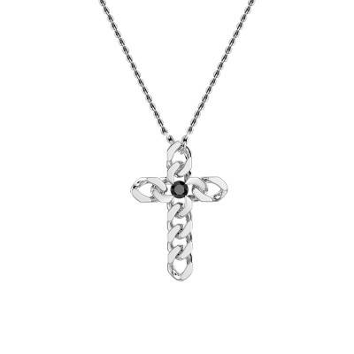 925 Silver Cubane Cross Curb Chain Necklace, Length 50 cm - ESC029 - Zancan