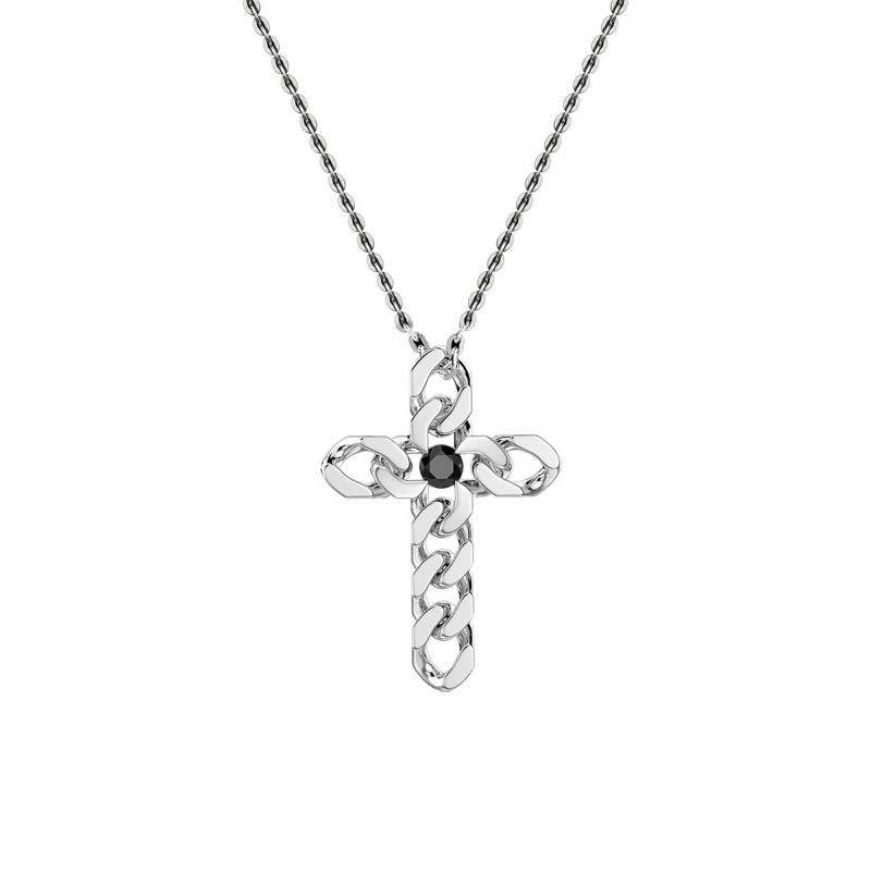925 Silver Cubane Cross Curb Chain Necklace, Length 50 cm - ESC029 - Zancan