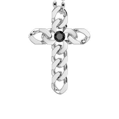 925 Silver Cubane Cross Curb Chain Necklace, Length 50 cm - ESC029 - Zancan