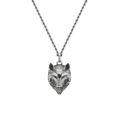 925/1000 Silver Vintage Wolf Head Necklace, 50 cm - EXC594 - Zancan
