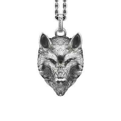 925/1000 Silver Vintage Wolf Head Necklace, 50 cm - EXC594 - Zancan