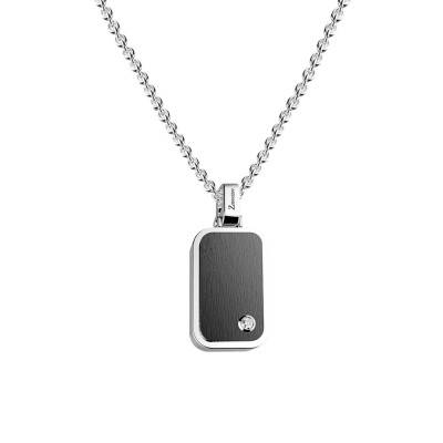 Collier Hiteck Plaque Saphir Blanc & Acier EHC096, Longueur 50 cm - Zancan