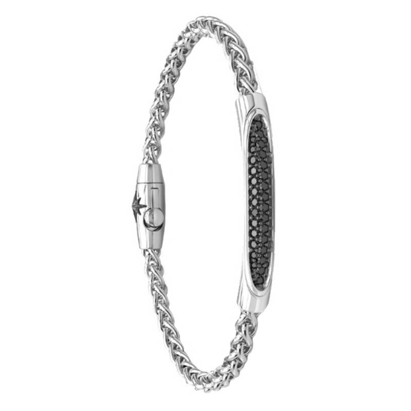 Black Spinel 925 Silver Cosmopolitan Intertwined Bracelet, Length 19 cm to 21 cm - EXB705 - Zancan