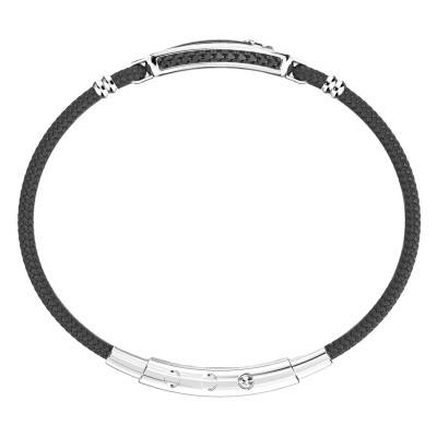 Bracelet Cosmopolitan Rose des Vents en Argent 925, Kevlar & Spinelles Noirs, Longueur 19 cm à 21 cm- EXB640 - Zancan