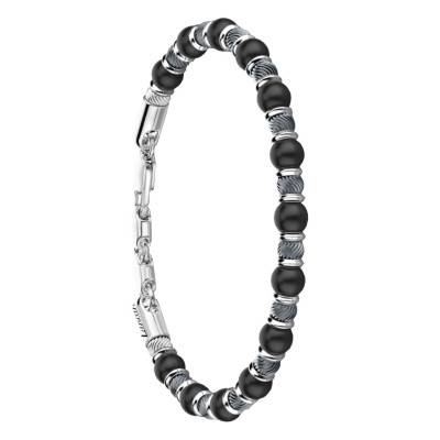 925 Silver & Onyx Stone Atomosphere Bracelet, Length 19 cm to 21 cm - ESB197-ON - Zancan