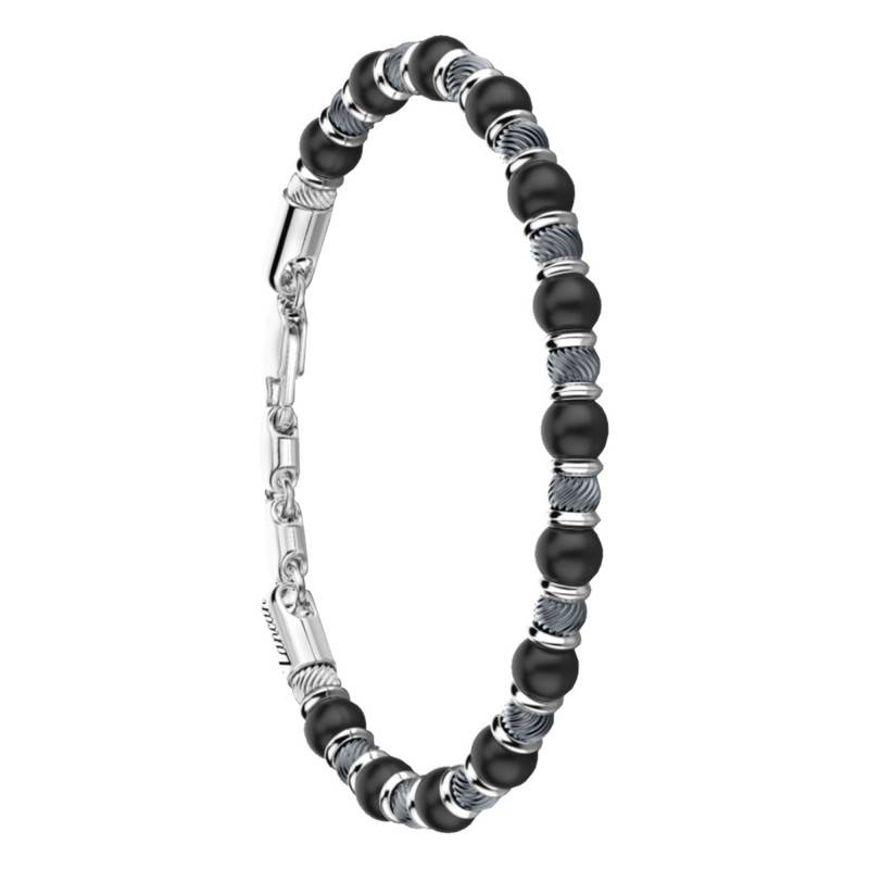 925 Silver & Onyx Stone Atomosphere Bracelet, Length 19 cm to 21 cm - ESB197-ON - Zancan
