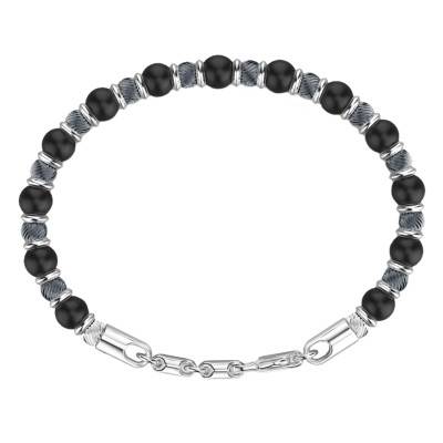 925 Silver & Onyx Stone Atomosphere Bracelet, Length 19 cm to 21 cm - ESB197-ON - Zancan
