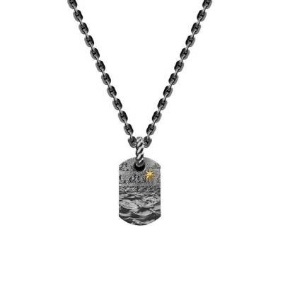 Collier Odissea Plaque Vagues de Mer Argent Noirci EXC639, Longueur 50 cm - Zancan