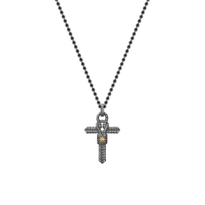 Blackened 925/1000 Silver Odissea Marine Knot Cross Necklace, 50 cm - EXC631 - Zancan