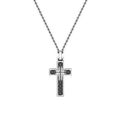 Collier Insignia Croix Spinelles Noires & Argent ESC011, Longueur 50 cm - Zancan