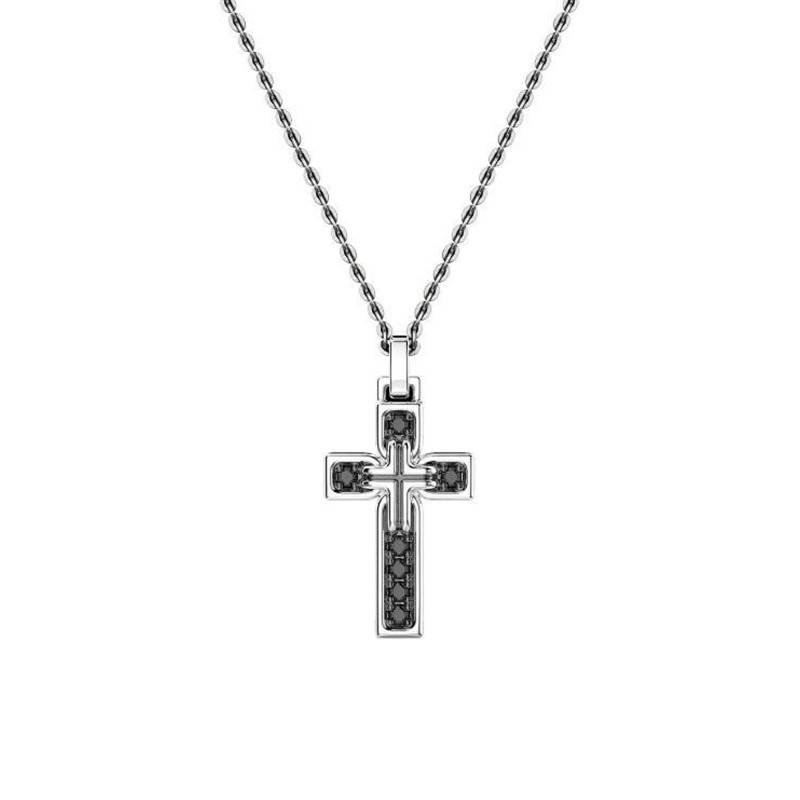 925/1000 Silver & Black Spinel Insignia Cross Necklace, 50 cm - ESC011 - Zancan