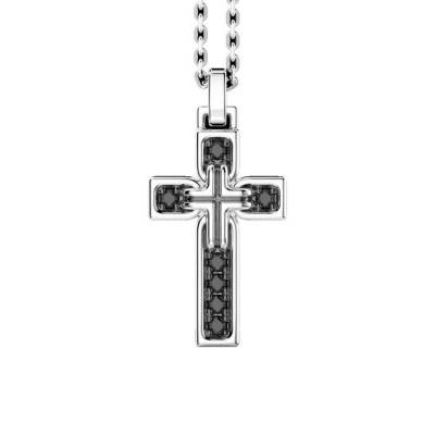 Collier Insignia Croix Spinelles Noires & Argent ESC011, Longueur 50 cm - Zancan