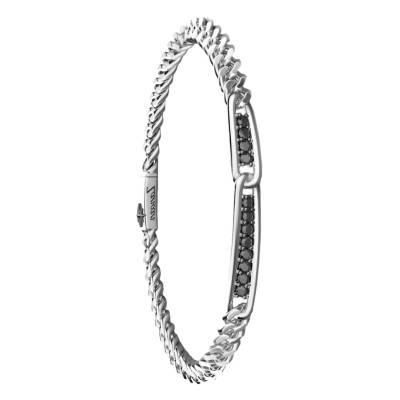 Bracelet Cosmopolitan Entrelacé Spinelles Noirs & Argent, Longueur 19 cm à 21 cm- ESB086 - Zancan