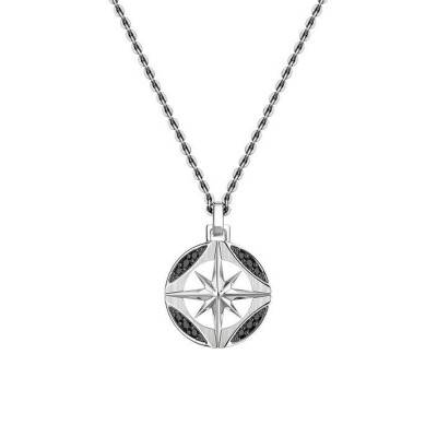 925/1000 Silver & Black Spinel Insignia Compass Rose Necklace, 50 cm - ESC008 - Zancan