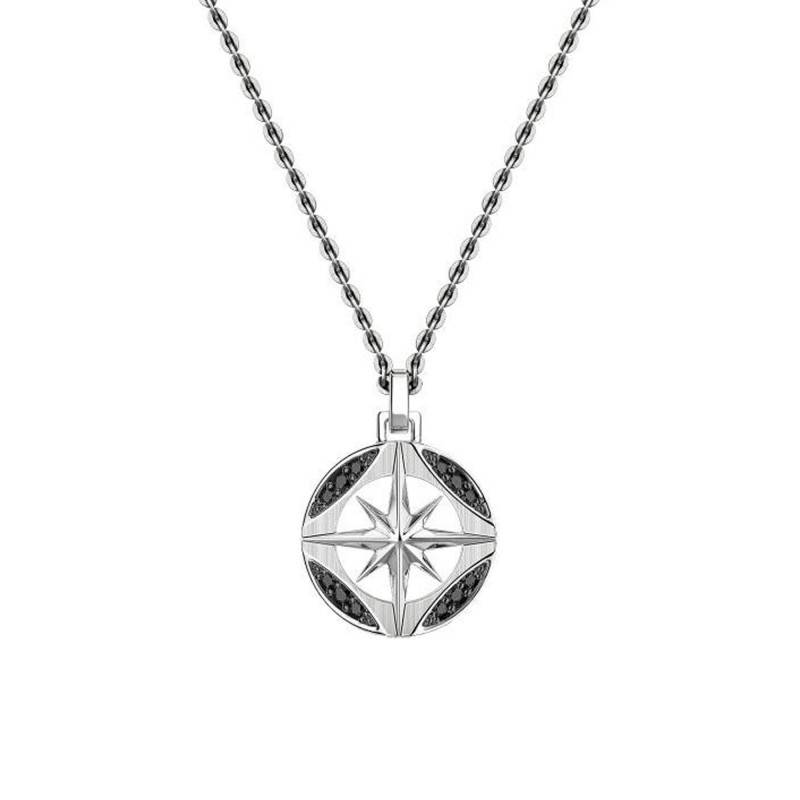 925/1000 Silver & Black Spinel Insignia Compass Rose Necklace, 50 cm - ESC008 - Zancan