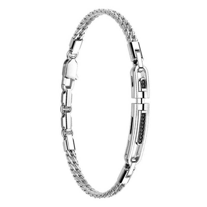 925 Silver & Black Spinel Insignia Bracelet, Length 19 cm to 21 cm - EXB609 - Zancan