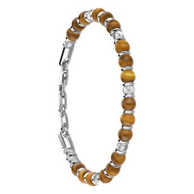 925 Sterling Silver & Tiger's Eye Atomosphere Bracelet, Length 19 to 21 cm - ESB196 - Zancan